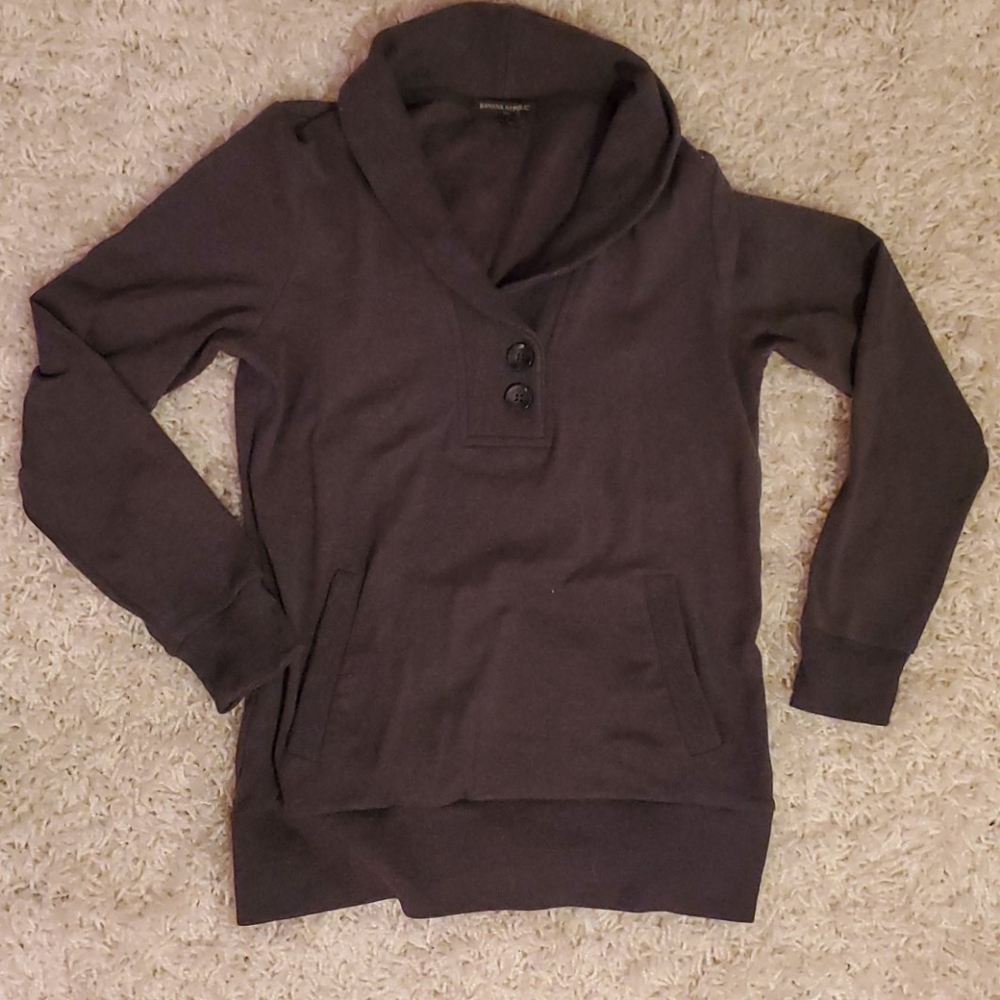 Grey Banana Republic women's cowl neck pullover sweater three-button Front Small